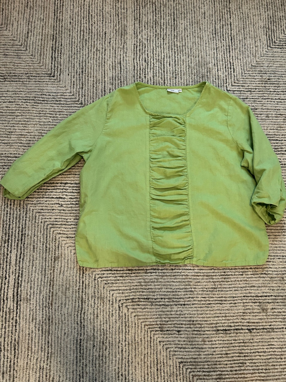 Hot Cotton Green Linen Cotton Lime Green Top Size XL Lagenlook Coastal Women’s